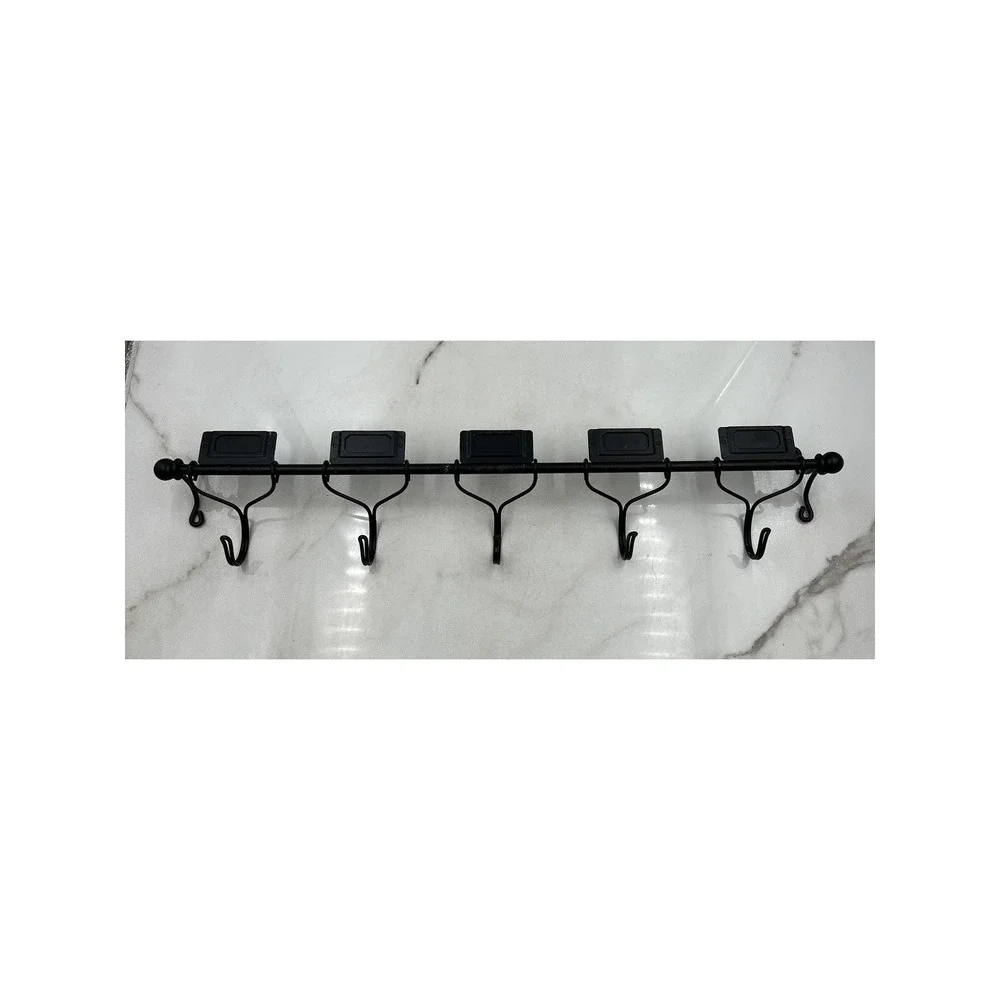 Black Metal Wall Mounted Coat Rack 5 Sliding Hooks with Label Holders 24 Inch